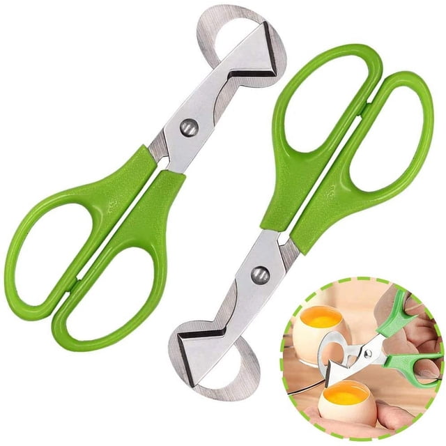 2 Pieces Quail Egg Scissors, Stainless Steel Quail Egg Scissors, Small Egg Scissors, Scissors for Opening Quail Eggs, Stainless Steel Egg Shell Opener for Home, Kitchen, Restaurant (Green)