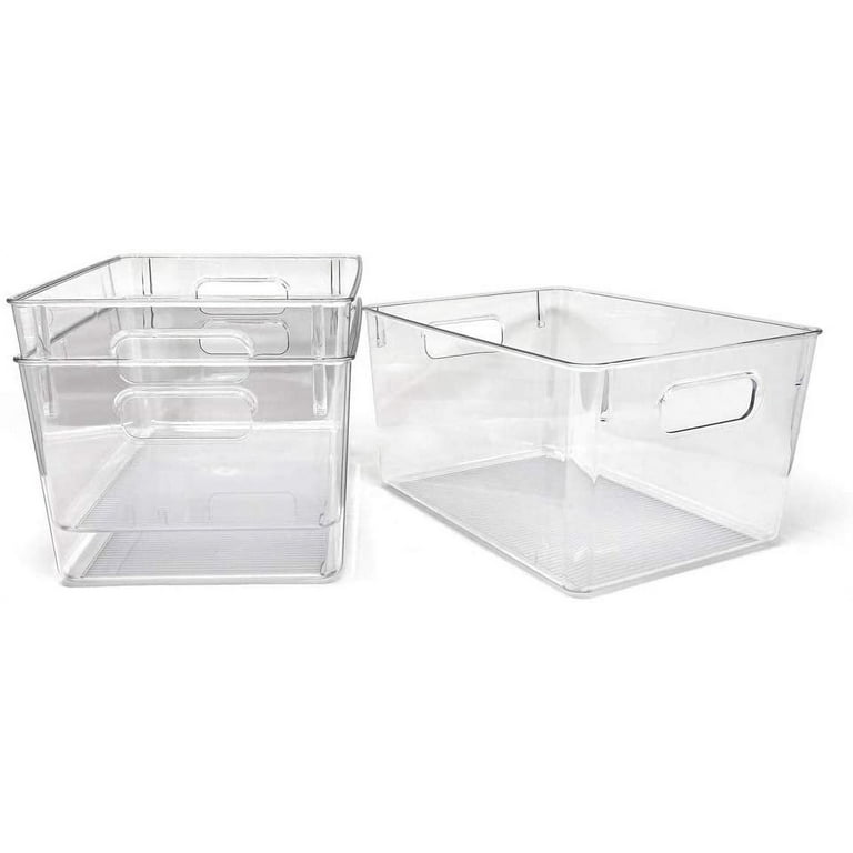 Isaac Jacobs 2-Pack Extra-Large Clear Storage Bins (11.5” L x 14” W x 9” H)  w/Cutout Handles, Plastic Organizer for Home, for Kitchen, Fridge, Pantry