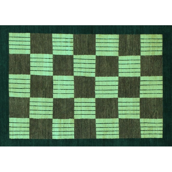 Ahgly Company Indoor Rectangle Checkered Turquoise Blue Modern Area Rugs, 8' x 10'