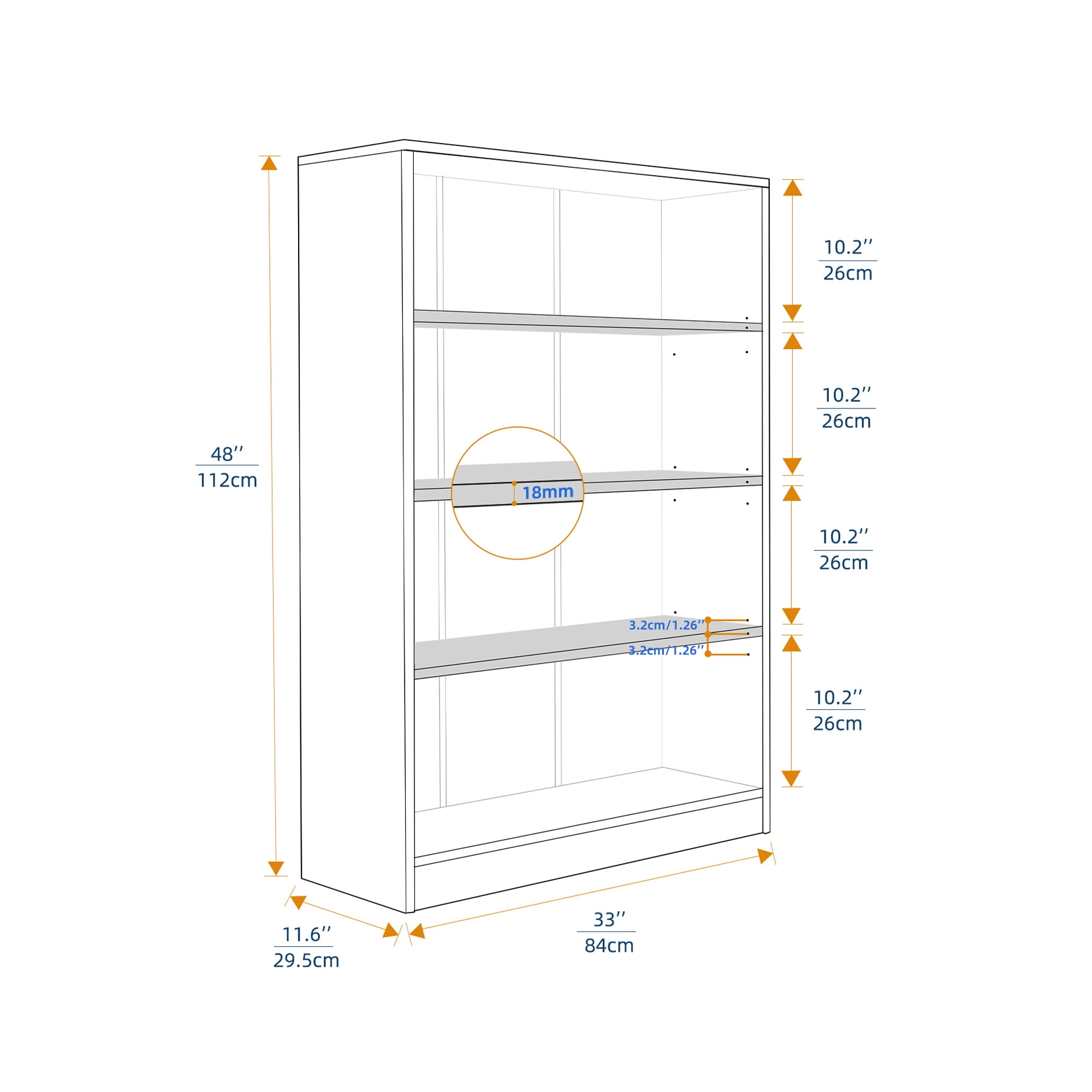MAYEERTY Mahogany 4-Shelf Modern Wood Bookcase, 48" Tall, for Bedroom, Living Room, and Manga Library