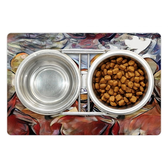 Abstract Surreal Pet Mat for Food and Water, Fine Art Modern Paint Faceless Men, Non-Slip Rubber Mat for Dogs and Cats, 18" X 12", by Ambesonne