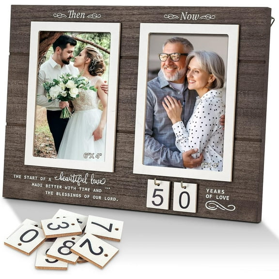 ZGDong Anniversary Picture Frame for Parents - Wood Photo Frame Holds 2 4x6 Photos, Wedding Anniversary Gifts for Couple, 1st to 99th Year Wedding Gift Idea with Quote