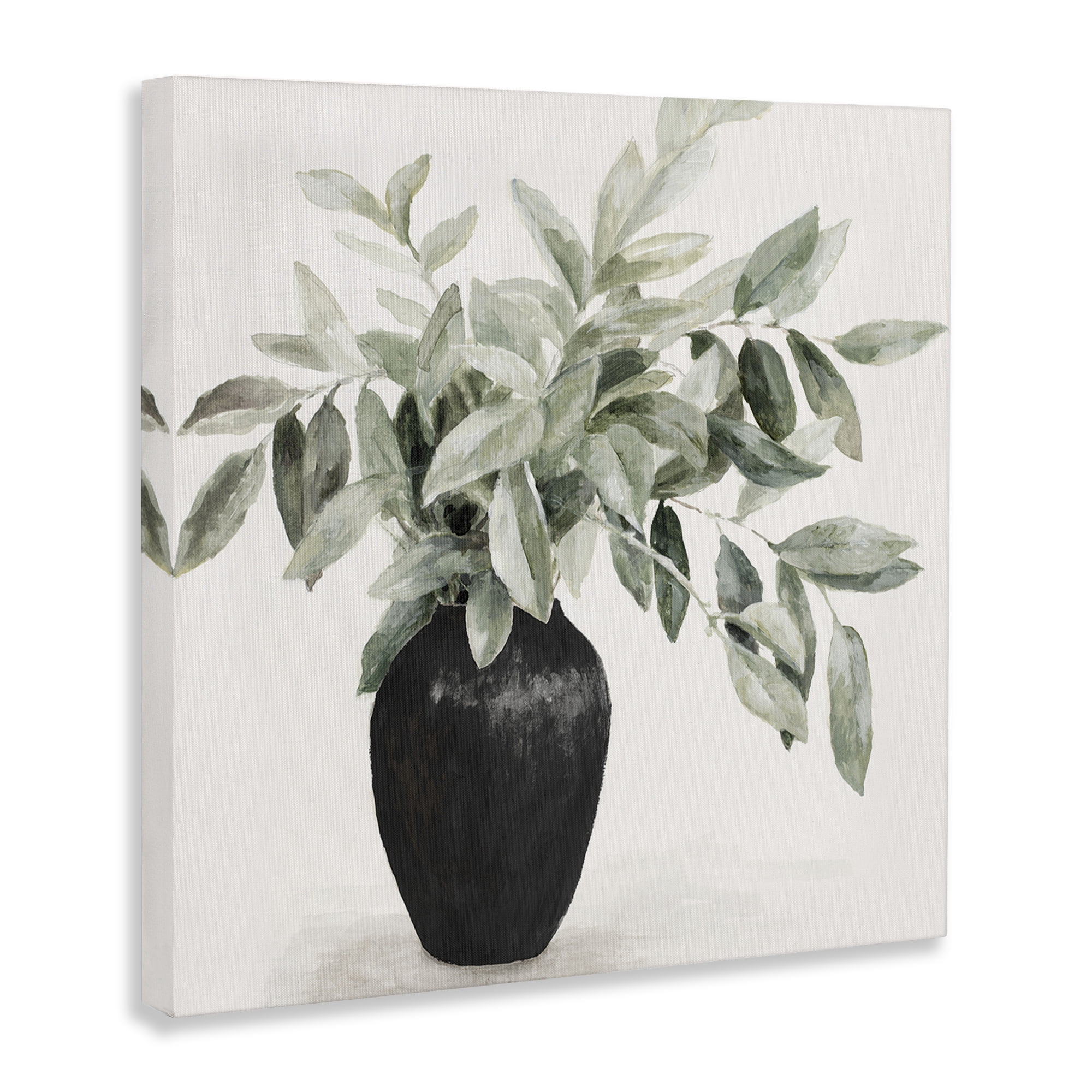 Stupell Industries Plant in Black Vase Botanical & Floral Painting Gallery Wrapped Canvas Art Print Wall Art, 17 x 17