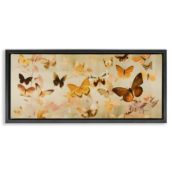 Stupell Industries Neutral Butterfly Array Animals & Insects Painting Black Floater Framed Canvas Art Print Wall Art, 25 x 11