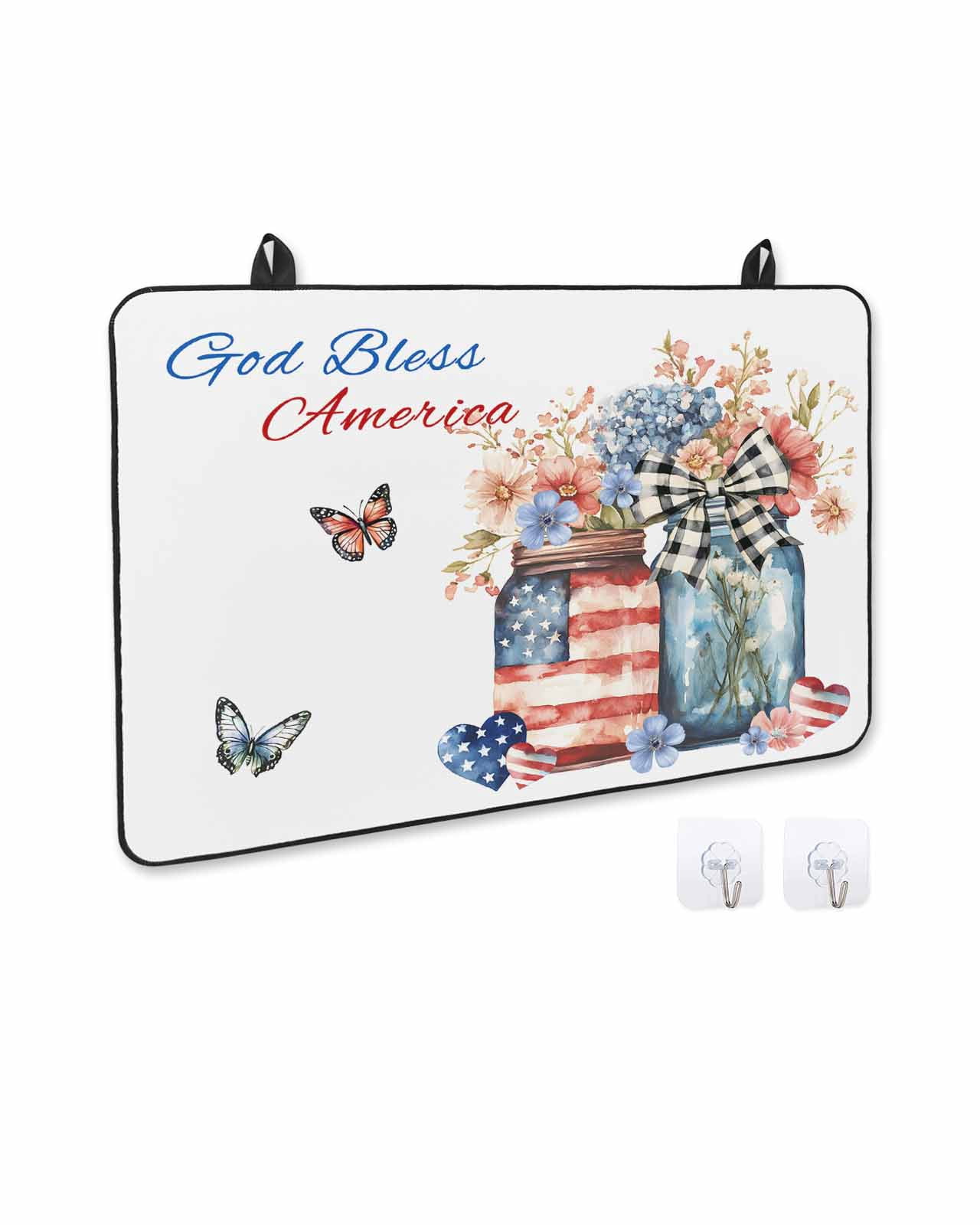 nqOlkjepod Large Induction Cooktop Protector Mat 24"x21", 4th of July Stove Top Covers for Electric Stove, Independence Day Spring Floral US Flag Stove Burner Cover Mats, Glass Top Stove Cover