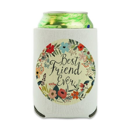 Best Friend Ever Floral Can Cooler - Drink Sleeve Hugger Collapsible Insulator - Beverage Insulated