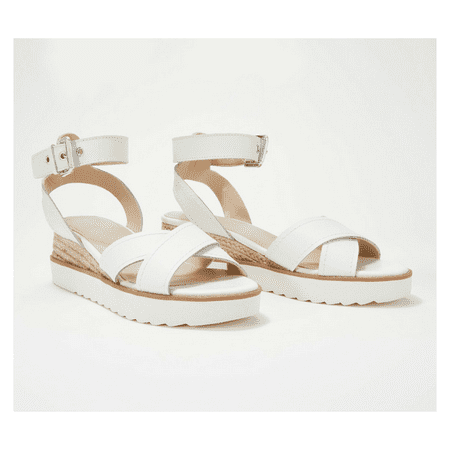 Marc Fisher Leather or Suede Cross Strap Wedges- Jovana White 7 M