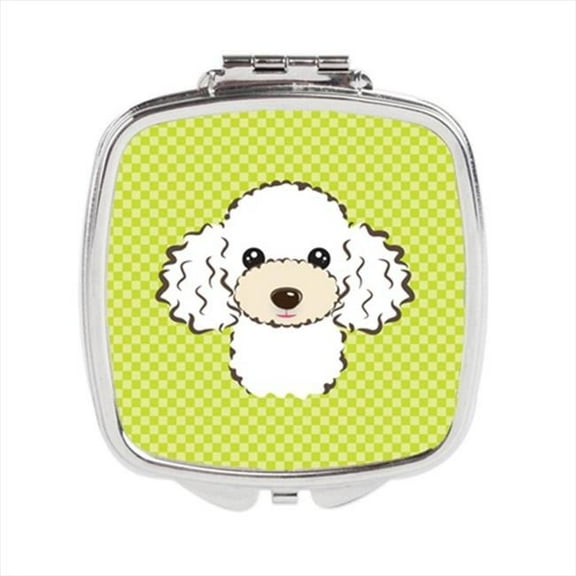Checkerboard Lime Green White Poodle Compact Mirror- - 2.75 x 3 x .3 In.