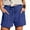 Blue, variant on qolati Cotton Linen Shorts for Women Summer Dressy Elastic Waist Drawstring Beach Shorts Lightweight Casual Wide Legs Bermuda Shorts
