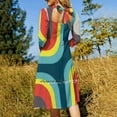 thumbnail image 3 of Square Pattern Blue #2 Flare Dress Square Neck Dress Elegant Female Fashion Printed Dress Mid Century Mod Mid Century Modern, 3 of 5