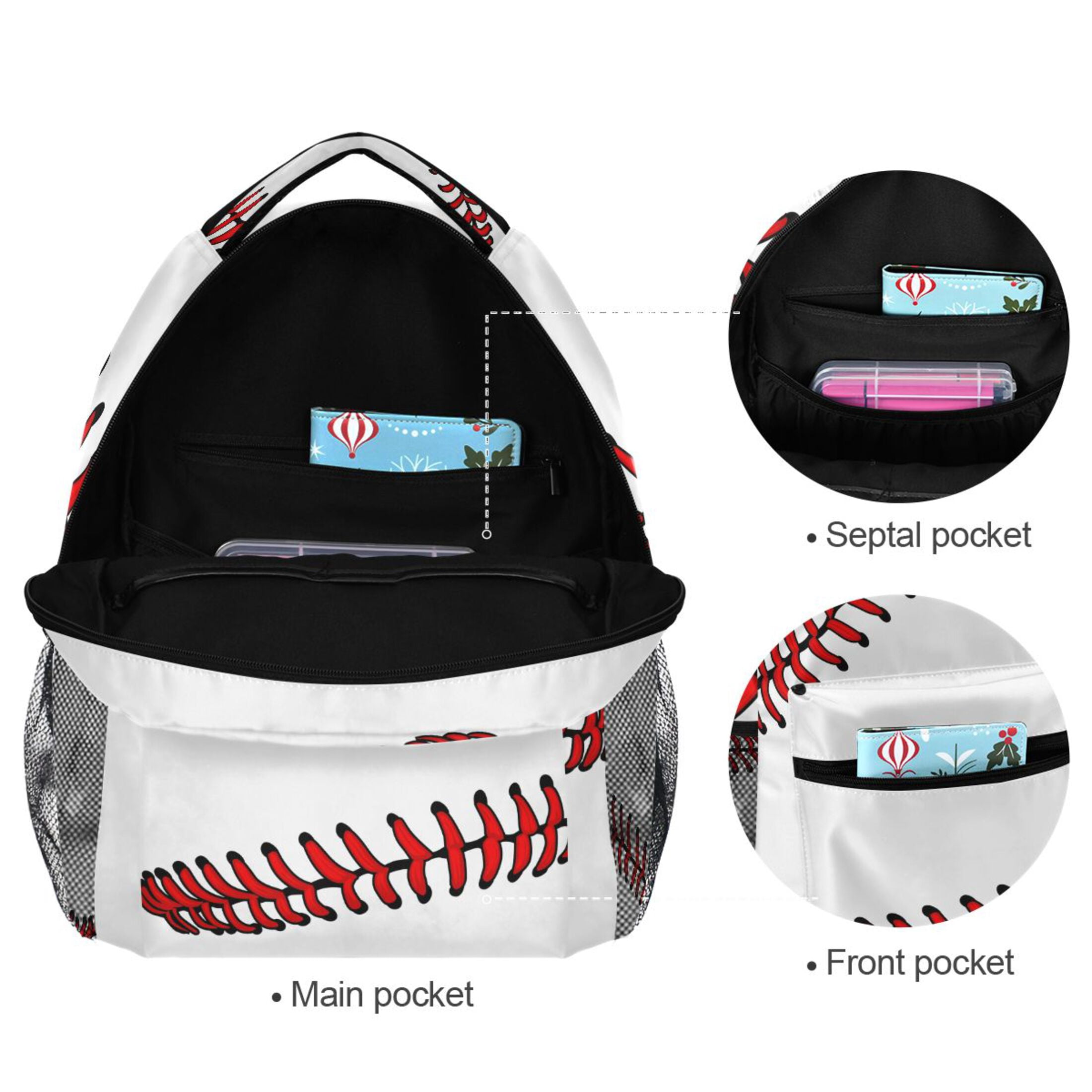 Baseball Kids Large Backpack School Student Personalized Bookbag for Boys Girls Daypack Travel Laptop Bags with Pockets