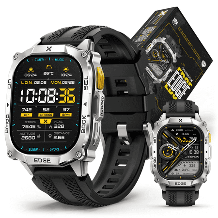 Carbinox Edge Smart Watch Rugged, 1.96″ AMOLED, Stainless Steel, IP69K/5ATM Fitness trackers, Bluetooth Calls, Android Phones iOS (Silver)