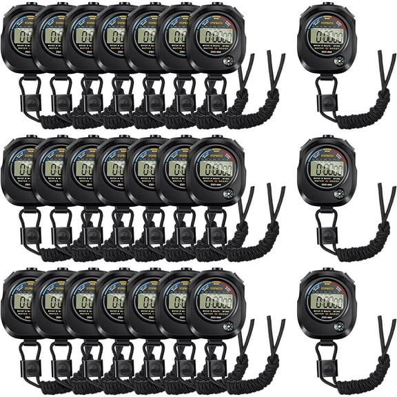 24 Pack Stopwatch Timers for Sports, Digital Stopwatch Large LCD Screen with Time Calendar Clock Fution for Sports Coaches Fitness Coaches Referees
