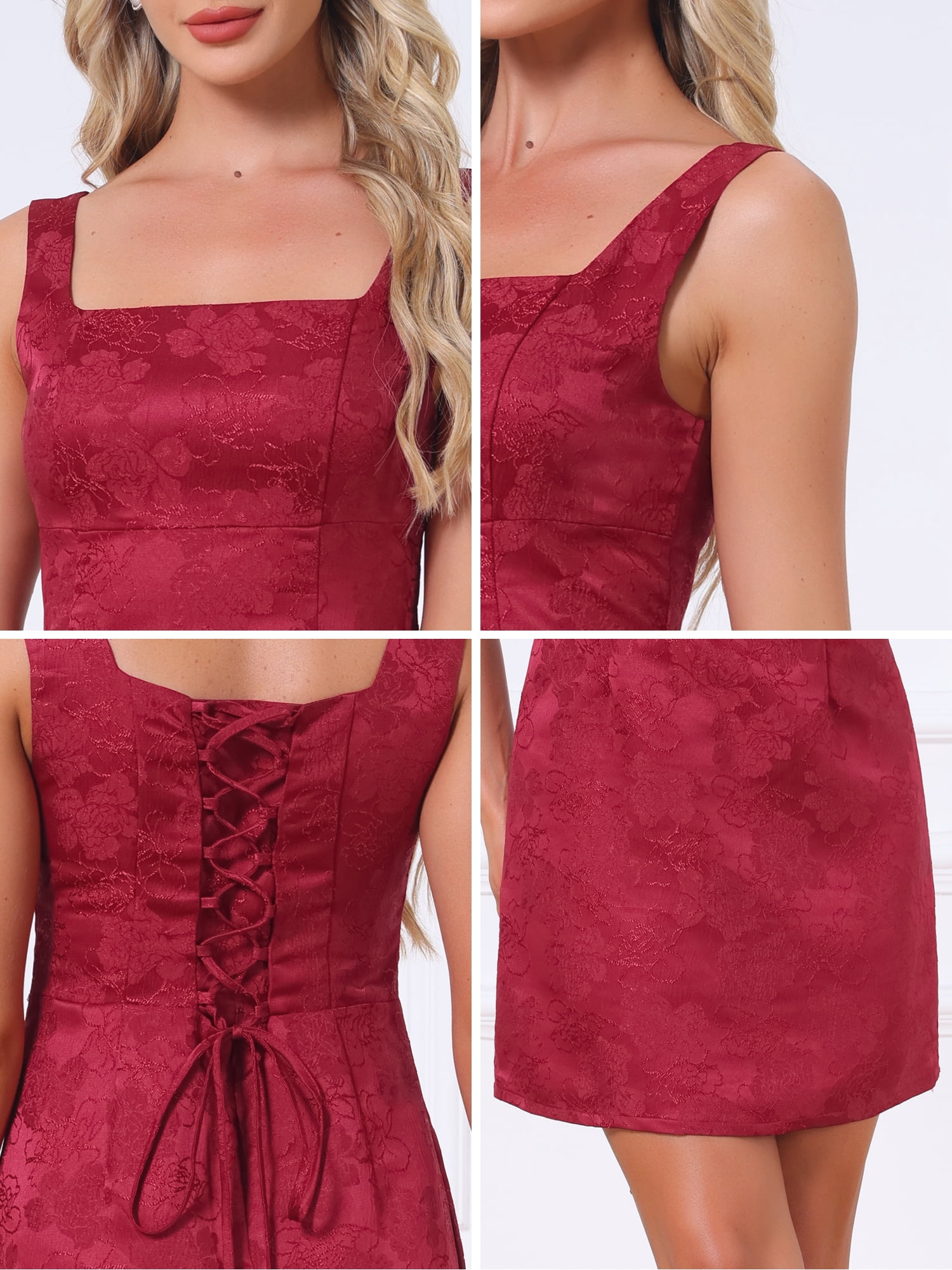 DARING DIVA Women's Mini Dress with Jacquard Embroidery for Special Occasions M Red