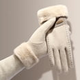 thumbnail image 4 of Winter Women Thick Plush Gloves Fashion Warm Suede Touch Screen Gloves Full Finger Elasticity Outdoor Windproof Driving Gloves (D), 4 of 7