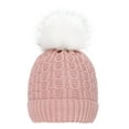 thumbnail image 2 of Sherpa Lined Knit Beanie with Faux Fur Pompom,Pink, 2 of 4