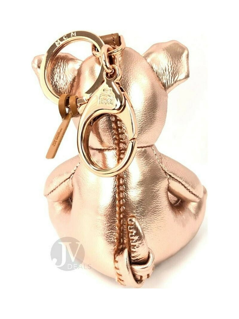 MCM Leather Champagne Gold Visetos Pig Keychain Charm Ring