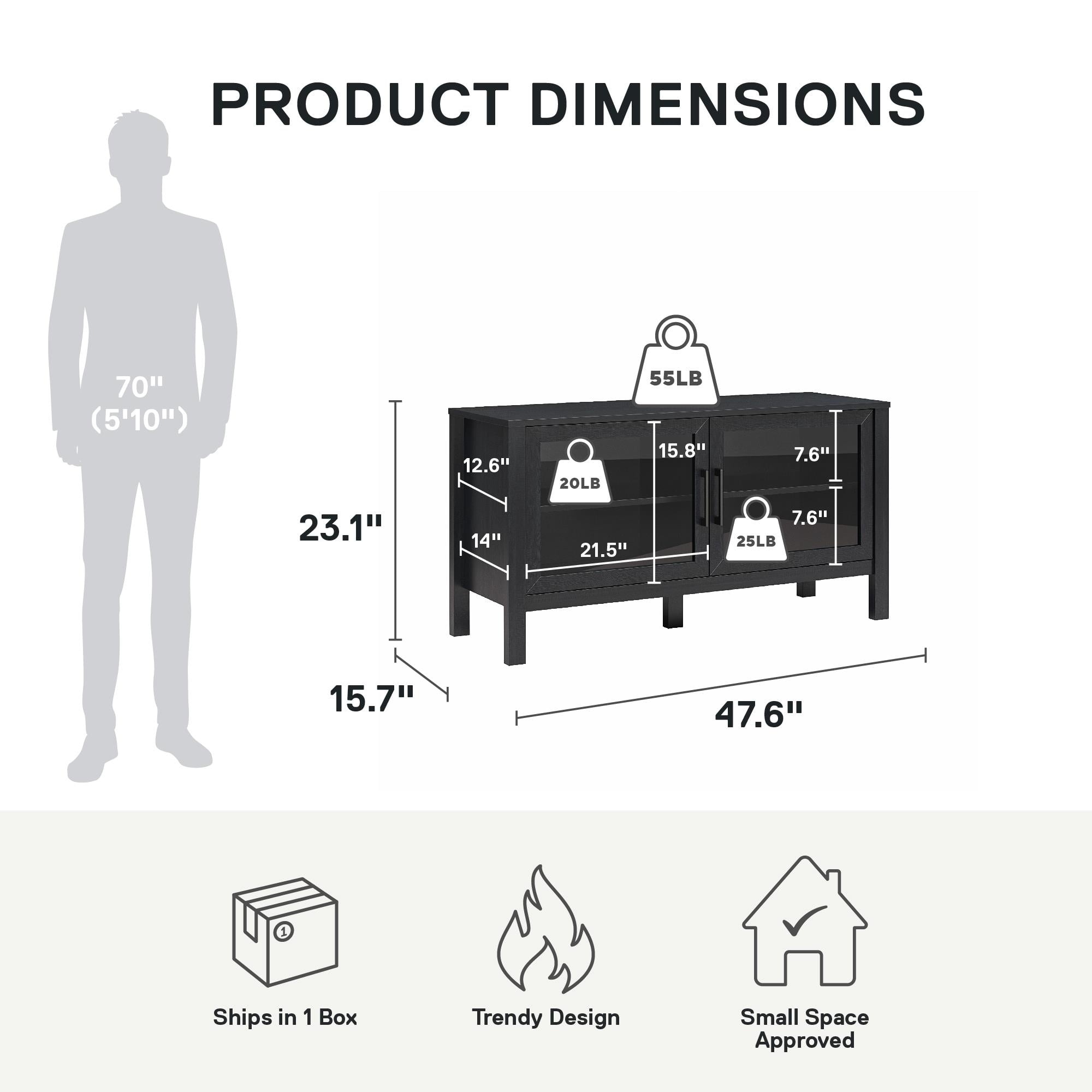 Mainstays Glass Door TV Stand for TVs up to 55", Black Wood