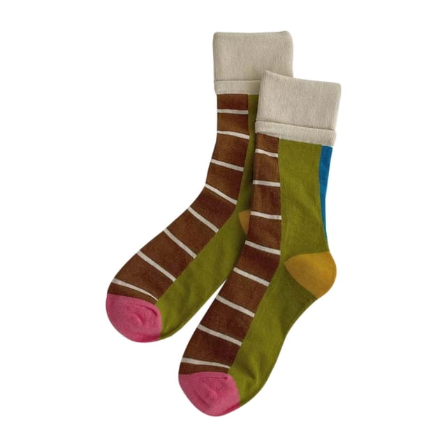 GDREDA Chaussettes / Chaussettes Mi-Mollet à Rayures Colorées pour Hommes et Femmes Style Mode Vert, Taille Unique