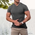 thumbnail image 2 of Dagugfen T Shirts for Men Ribbed Knit Comfy Short Sleeve Notch Neck Stretchy Loose Breathable Tops Solid Color, 2 of 7