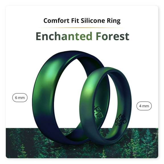 Enchanted Forest Emerald Green Breathable Silicone Ring for Men and Women 4mm Bandwidth
