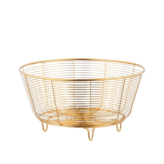 Stainless Steel Fruit Basket, Kitchen Countertop Storage Bowl for Fruits Vegetables Bread, Modern Wire Metal Holder with Sturdy Construction (Gold)