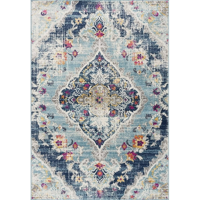 Rug Branch Savannah Transitional Boho Blue Grey Indoor Doormat Rug For Living Room, Bedroom, and Kitchen, Accent Rug - 3' x 5' (2'6" X 4'9")