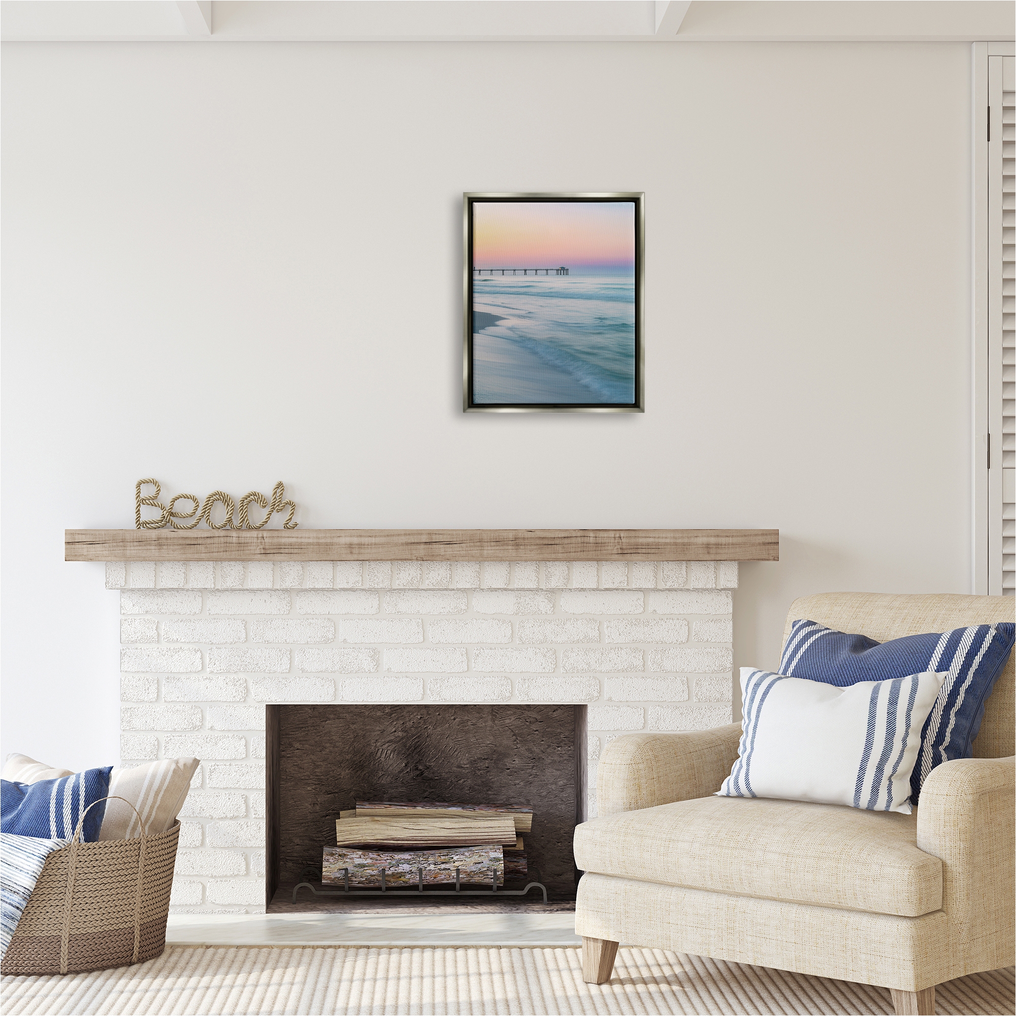Stupell Industries Beach Waves Photography Landscape Photography Gray Floater Framed Canvas Art Print Wall Art, 17 x 21