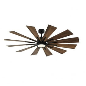 Rustic 60 Inch 12 Blade Ceiling Fan With Light Kit - Farmhouse Style Fan Matte Black Finish With Antique Oak Blade Finish With White/Frosted Glass -