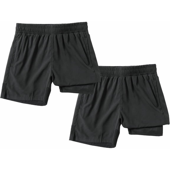 KALAKALA 2 Pack Boys Box Brief Liner Compression Zipper Pocket Shorts Kids Quick Dry Active Sports Shorts with Reflective Strip