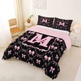 thumbnail image 2 of Manfei Black Pink Monogram Letter M Full Size Comforter Sets 3 Pieces for Girls Women,Kids Teens Shabby Chic Ribbon Bow Knot Bedding Sets,Pink Reversible,Super Cozy Room Decor, 2 of 6