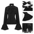 thumbnail image 2 of HLONK Victorian Stand Collar Top with Ruffle Steampunk Flare Sleeve Blouse, 2 of 15