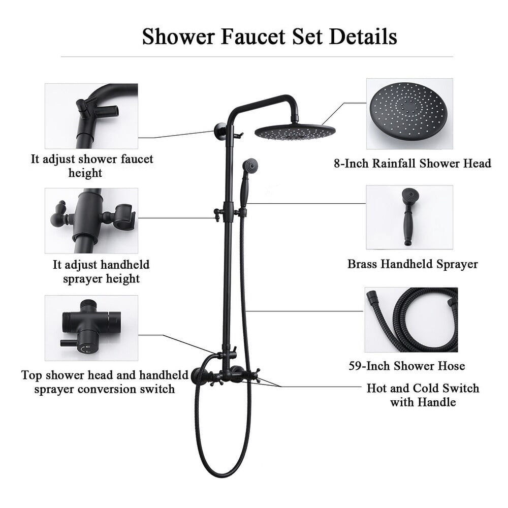 Proox Rainfall Showerhead Wall Mounted Bath Hand Shower System with Adjustable Slide Bar