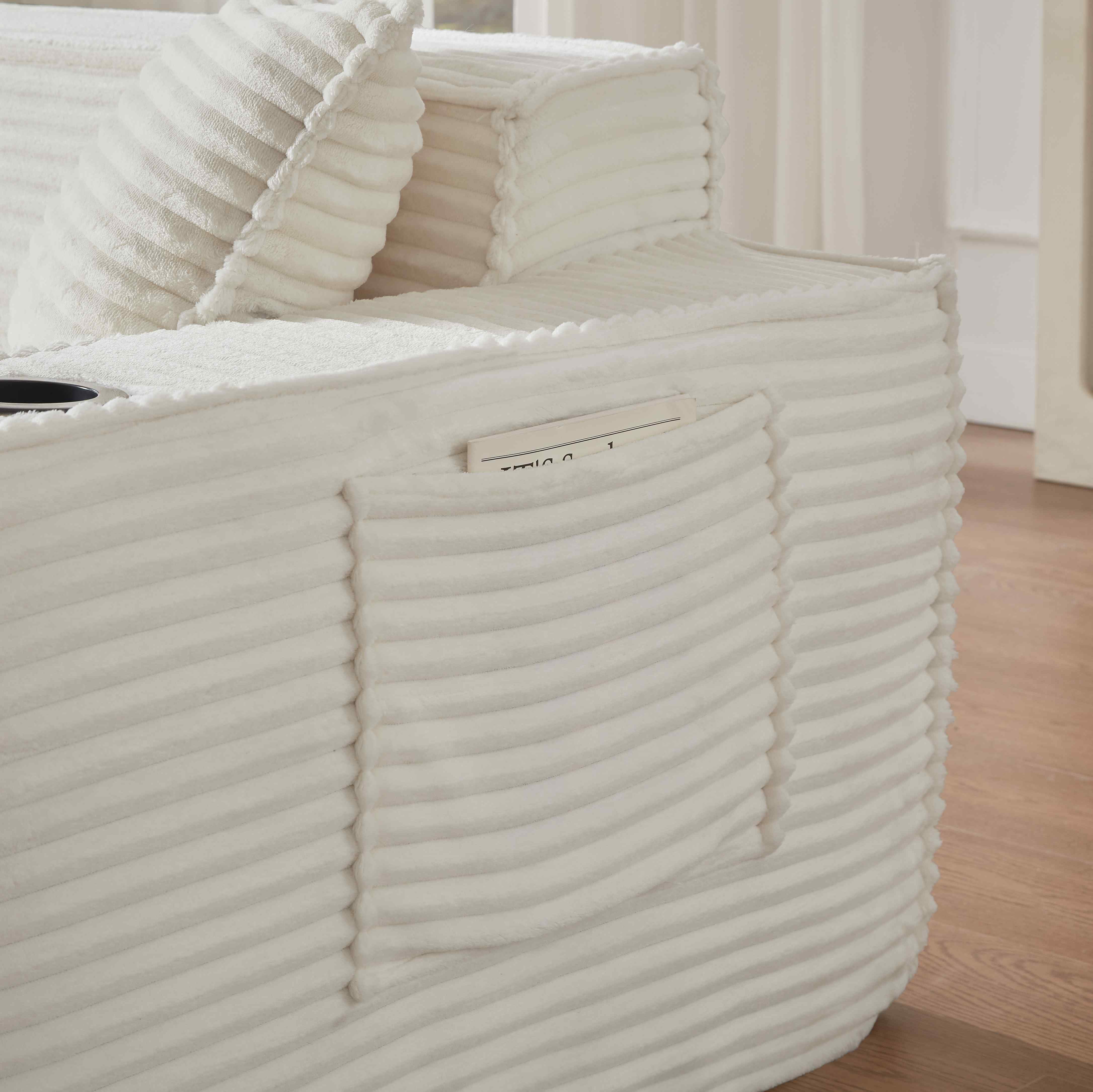 FFH 80.7" Corduroy Sofa, 3 Seater Boneless Cloud Couch for Small Living Rooms, Apartments and Offices, White
