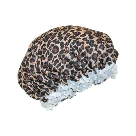 Size one size Women's Satin Leopard Hair Roller Sleep Cap Cover,