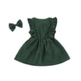 thumbnail image 2 of Kiapeise Toddler Girls Velvet Ruffle Sleeveless Dress+Bowknot Hairpin Set, 2 of 5
