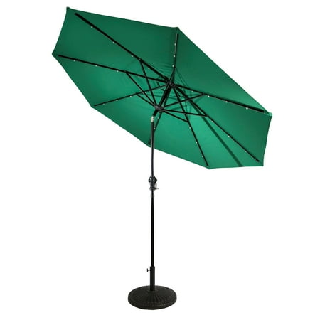 Sun Ray - 9' Round Solar Lighted Umbrella - Taupe