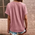 thumbnail image 5 of AESLOVIN Women's V Neck Short Sleeve T Shirts Casual Loose Rolled Cuff Tee Tops in  Pink S, 5 of 6