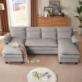 thumbnail image 3 of Soscana U Shaped Cloud Couch Sectional Sofa 4 Seat with Double Chaise, Modern Linen Sofa with Waist Pillows for Living Room Apartment Office Studio,Light Gray, 3 of 12