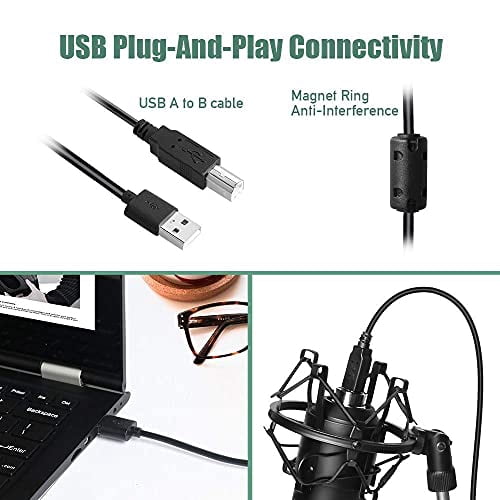 USB Streaming Podcast Pc Microphone Professional Studio Cardioid Condenser Mic Kit with Sound Card Boom Arm Shock Mount Filter,for Karaoke Gaming Recording