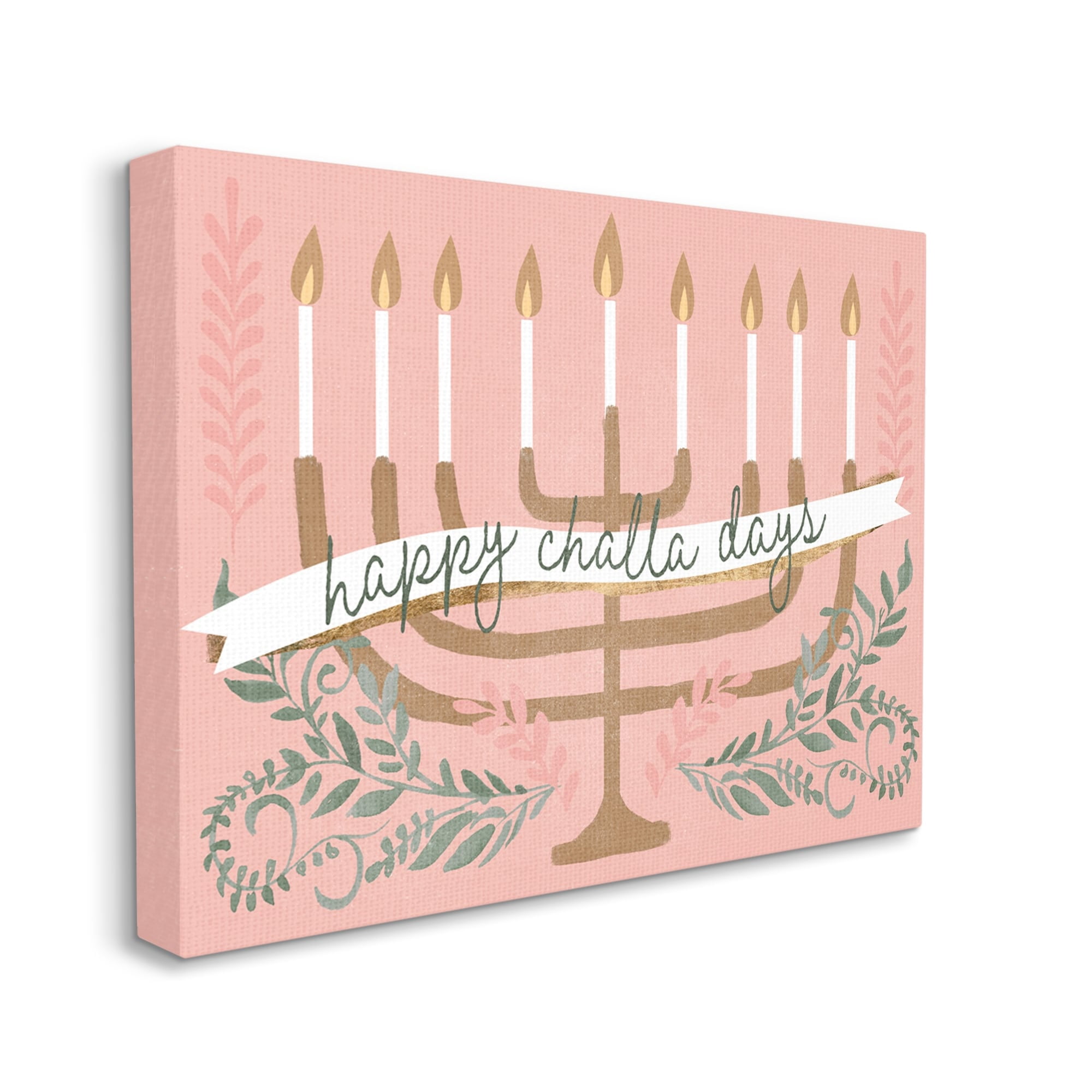 Happy Challa Days Charming Menorah Festive Botanicals Holiday Graphic Art Gallery-Wrapped Canvas Print Wall Art