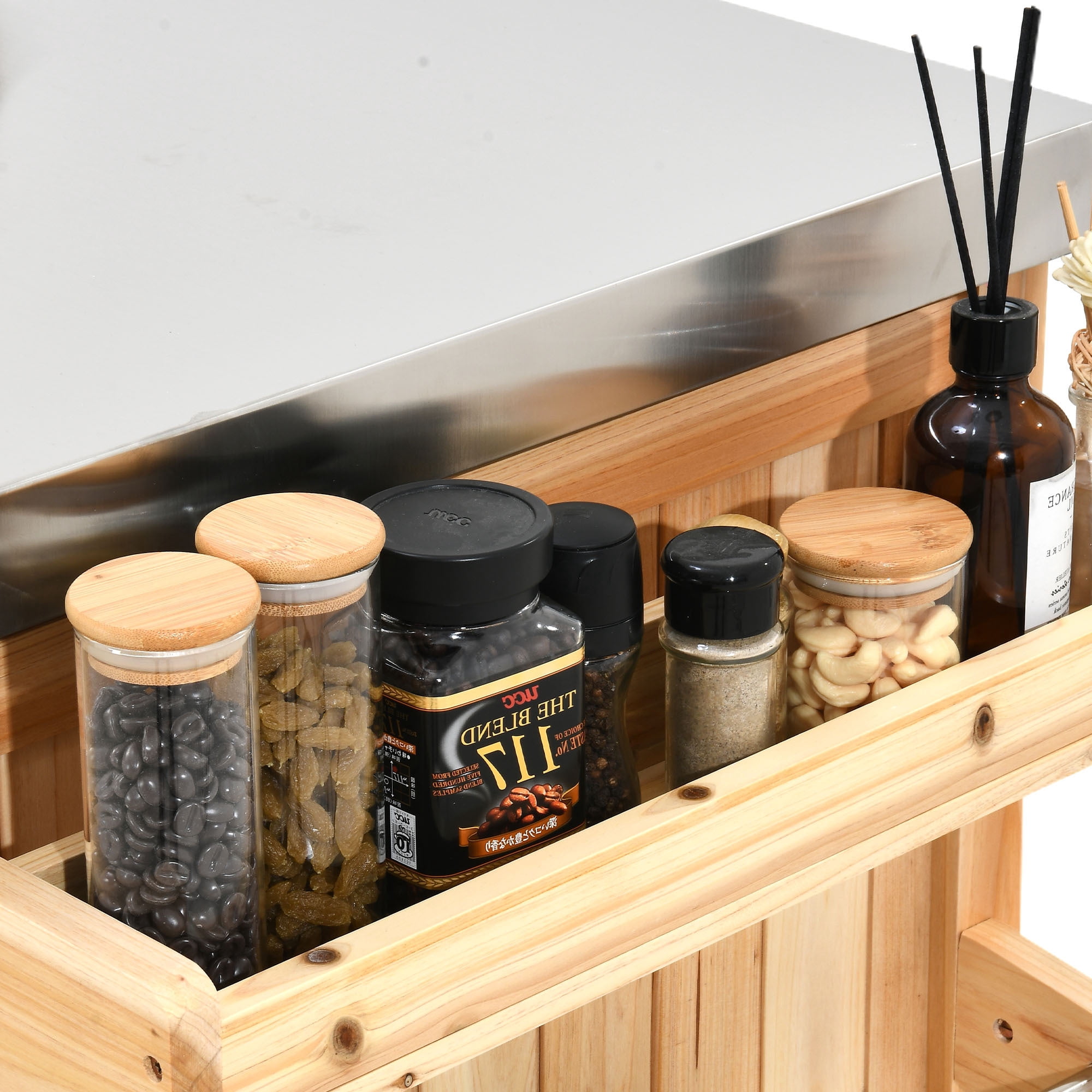 Uforic Outdoor Movable Grill Cart Storage Cabinet, MultiFunctional BBQ Grill Bar Cart, Bar, Prep Table, Rolling Kitchen Island