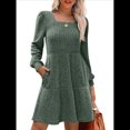 thumbnail image 2 of Vestido Estilo Babydoll Informal de Otoño con Cuello Cuadrado y Larga para Mujer Verde M, 2 of 8