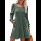 thumbnail image 2 of Vestido Estilo Babydoll Informal de Otoño con Cuello Cuadrado y Larga para Mujer Verde XXL, 2 of 8