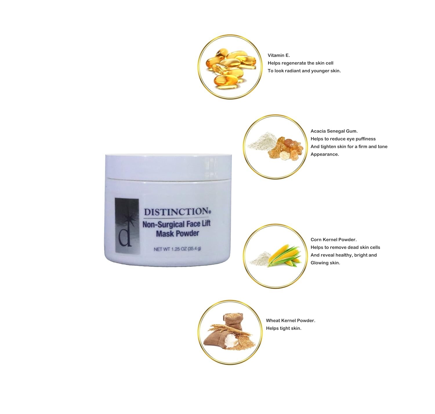 Distinction Non-Surgical Face Lift Mask Powder, Face and Neck Mask Powder with Vitamin C, 1 oz