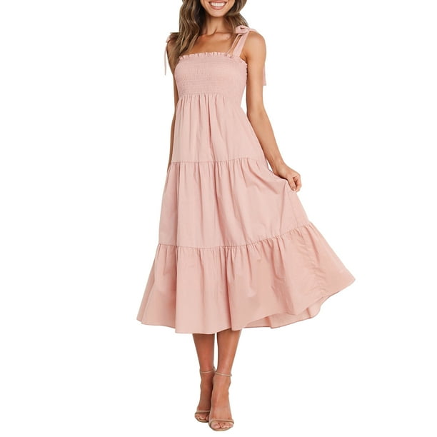 VISgogo Vestido de Mujer, Color Sólido Sin Mangas Volantes de Una Pieza con Tirante Ajustable para el Hombro para el Verano, S/M/L/XL VISgogo moda