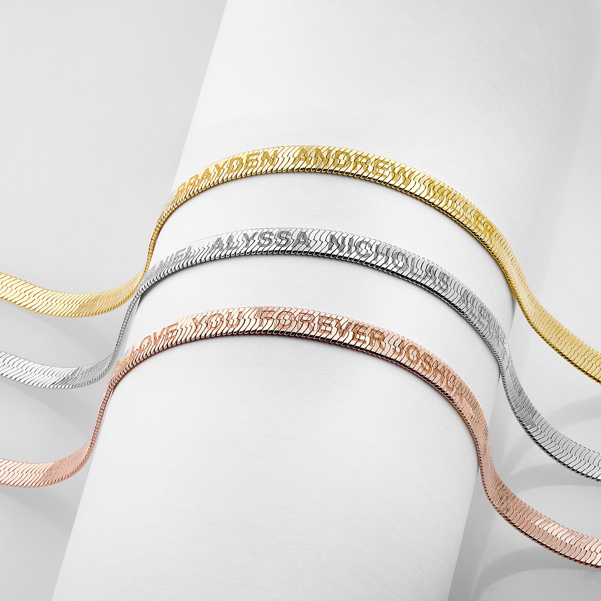 Personalized Planet Women's Engraved Herringbone Bracelet 8.5"