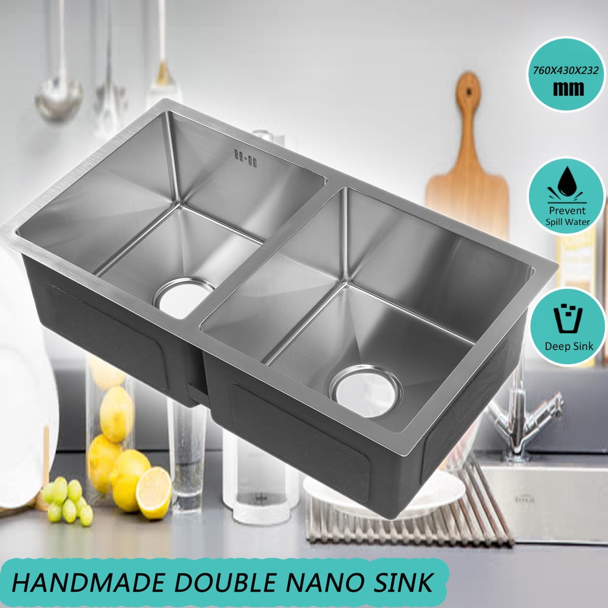 304 Stainless Steel Kitchen Sink Double Bowl 30x17