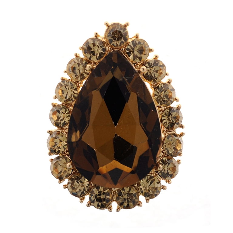 NYFASHION101 Women's Teardrop Stone Stretch Ring - Mini Clear/Gold-Tone Fashion Ring For Parties & Weddings