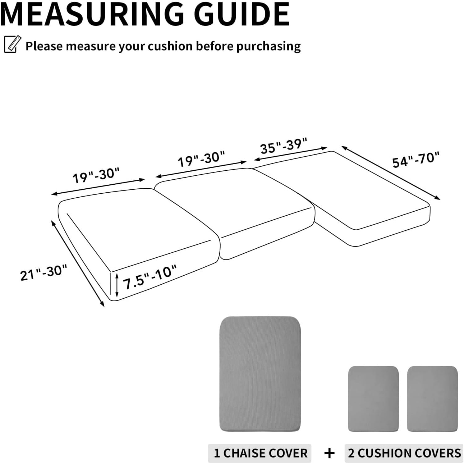 3 Pieces Couch Cushion Covers for Sectional Sofa Left/Right L Shape Chaise Lounge Sofa Seat slipcover Anti-Slip Sofa Cover Soft (2 Seater + 1 Chaise, Light Gray)
